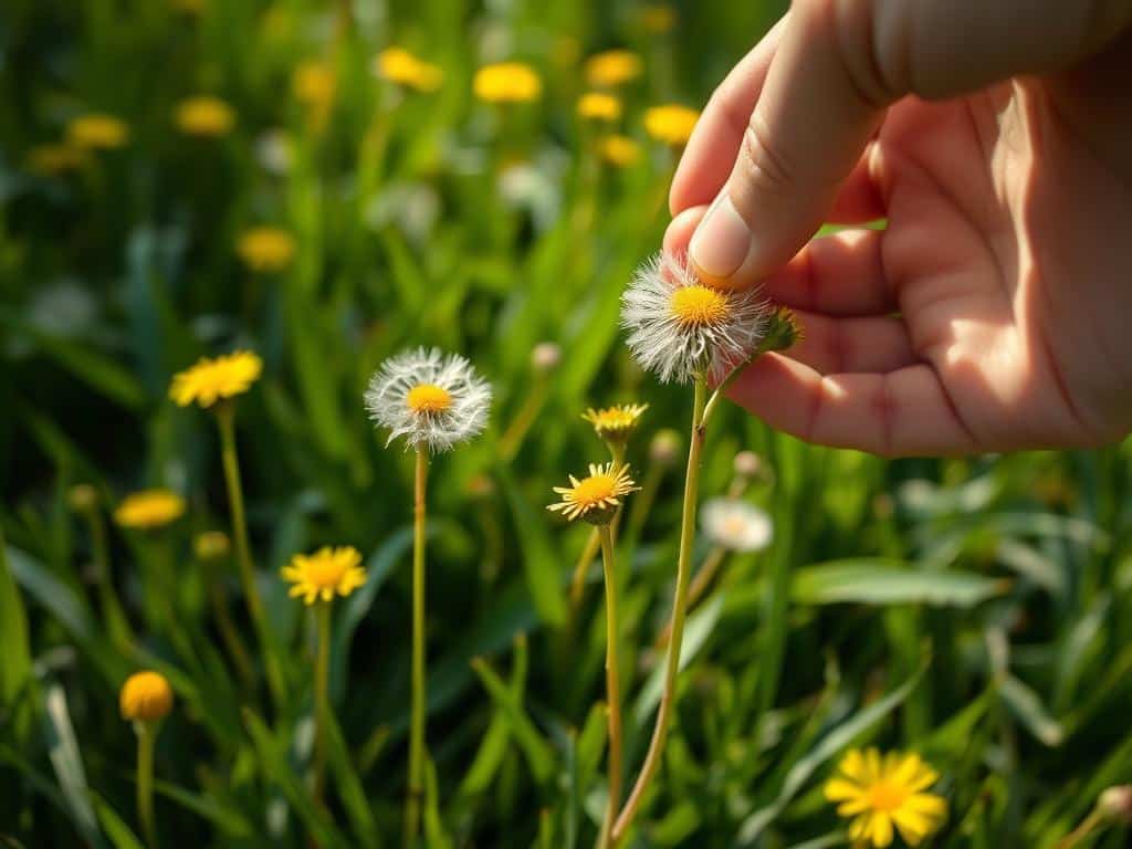 Löwenzahnblüten sammeln im Frühling